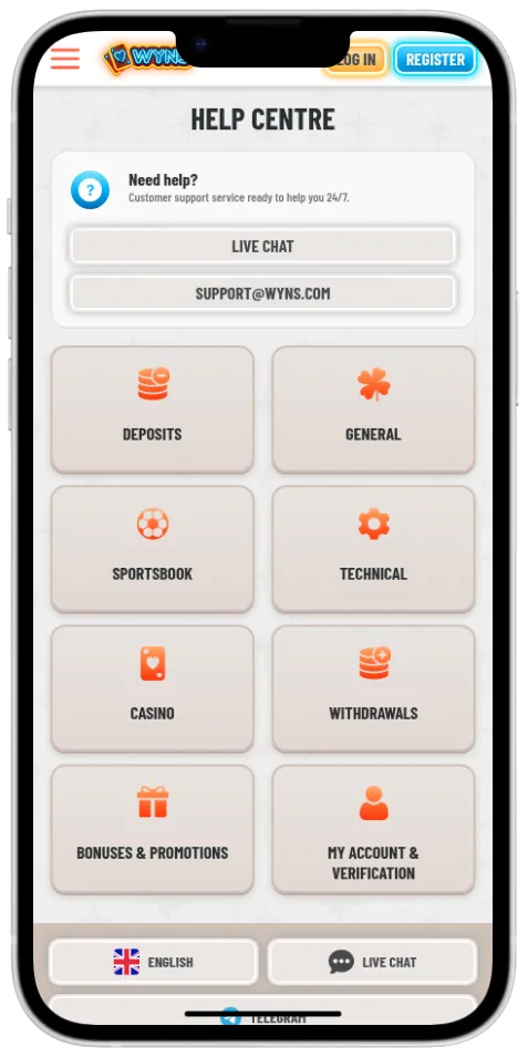 Wyns Casino customer support