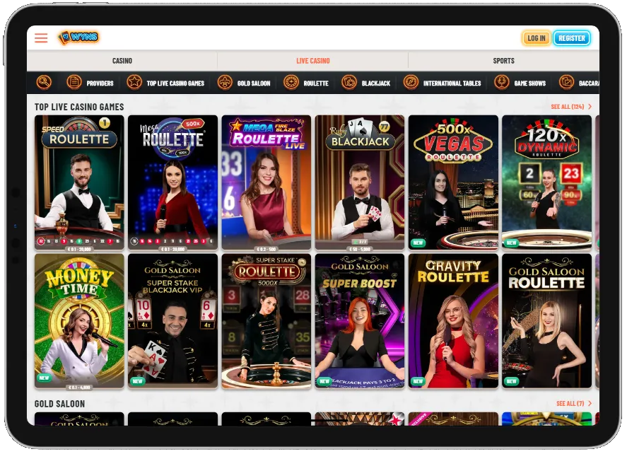 Wyns Casino live casino and game shows